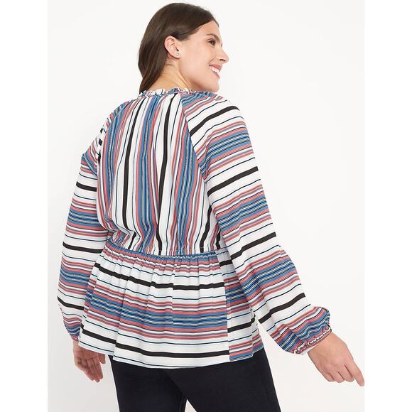 Lane Bryant Size 18 20 Striped Split Neck Button Front Peplum Top - Picture 2 of 7